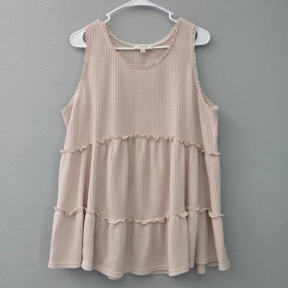 Umgee USA Tiered Tunic Babydoll Top Women Size XL Beige